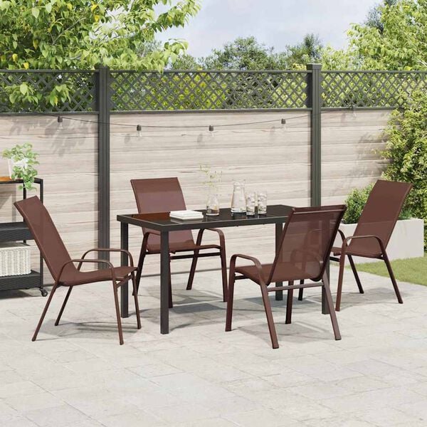 vidaXL Garden Dining Set 5 pcs Brown and Black Powder-coated Steel