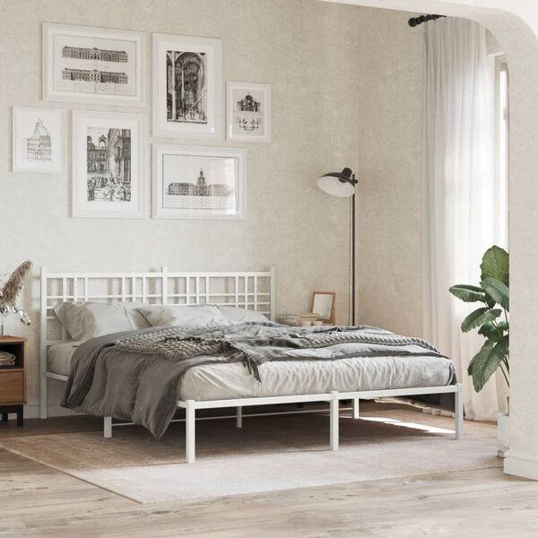 vidaXL Metal Bed Frame without Mattress with Headboard White 160x200cm