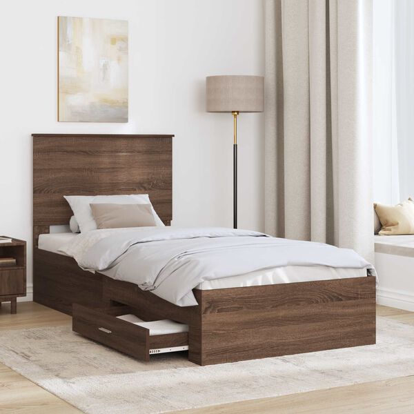 vidaXL Bed Frame Brown Oak and Silver 75 x 190 cm Engineered Wood