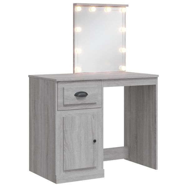 vidaXL Dressing Table with LED Lights Grey Sonoma 90x42x132.5 cm