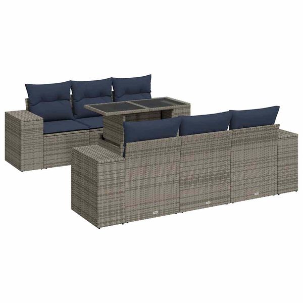 vidaXL 7 Piece Garden Sofa Set with Cushions Grey Poly Rattan Acacia