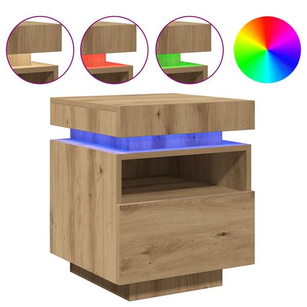 vidaXL Bedside Cabinets with LED Lights 2 pcs Artisan Oak 40x39x48.5 cm