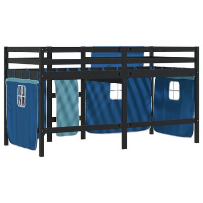 vidaXL Kids' Loft Bed with Curtains Blue 80x200 cm Solid Wood Pine