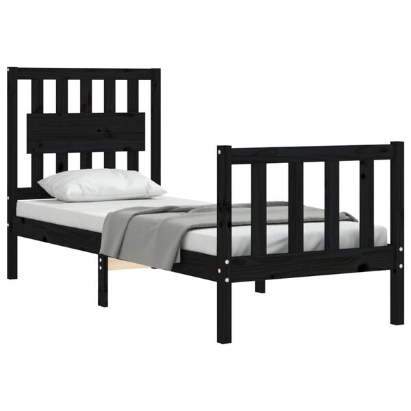 vidaXL Bed Frame without Mattress Black Small Single Solid Wood Pine