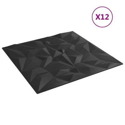 vidaXL Wall Panels 12 pcs Black 50x50 cm XPS 3 m² Amethyst
