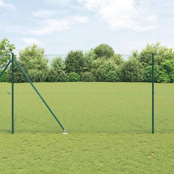 vidaXL Fence with Posts Green 1.5 x 25 m Steel
