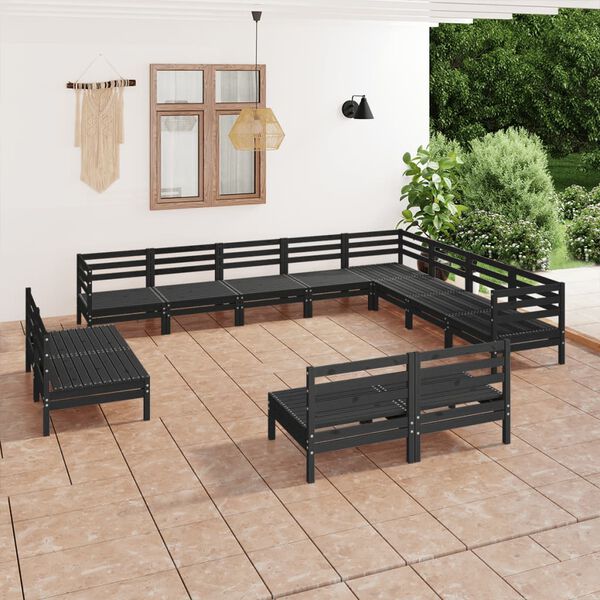vidaXL 12 Piece Garden Lounge Set Solid Wood Pine Black