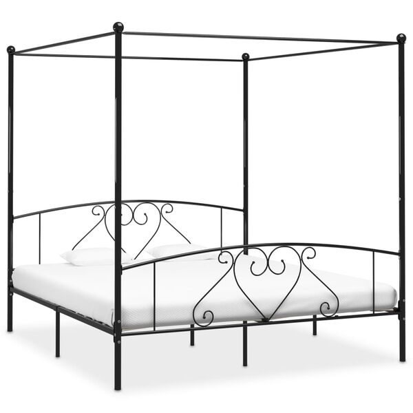 vidaXL Bed Frame without Mattress with Canopy Black 200x200 cm Metal