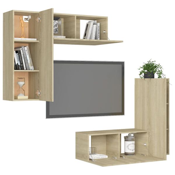 vidaXL 4 Piece TV Cabinet Set Sonoma Oak Engineered Wood