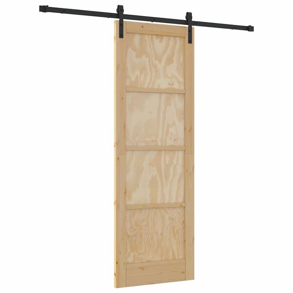 vidaXL Sliding Door Natural and Black 73.5 x 211 cm Solid Pine Wood
