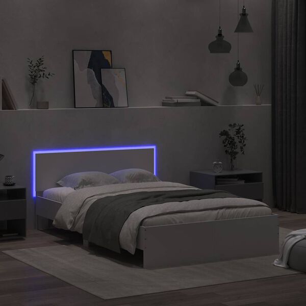 vidaXL Bed Frame with Headboard and LED White 140x200 cm