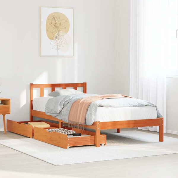 vidaXL Bed Frame without Mattress Wax Brown 75x190 cm Small Single Solid Wood Pine