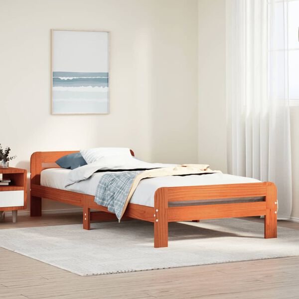 vidaXL Bed Frame without Mattress Wax Brown 90x200 cm Solid Wood Pine