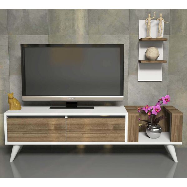 Homemania TV Stand Pers 130x30x38.6 cm White and Walnut