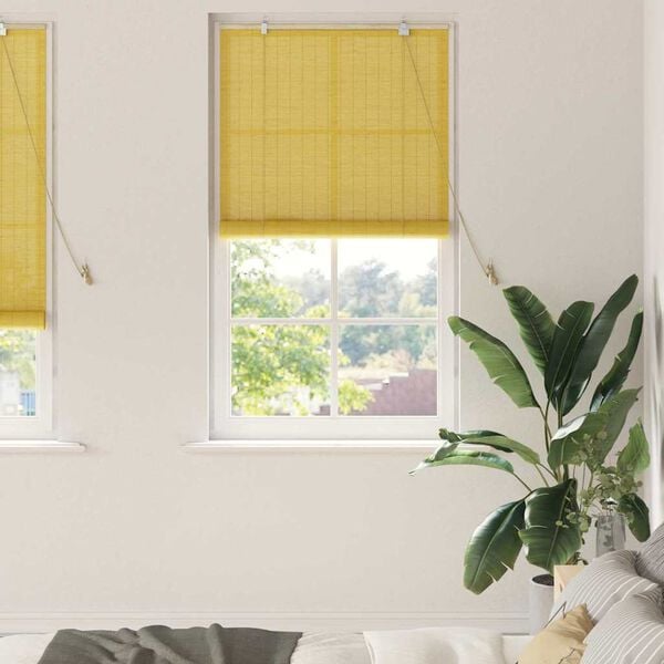 vidaXL Roller Blind with Curtains Manual Yellow 80 x 220 cm Bamboo