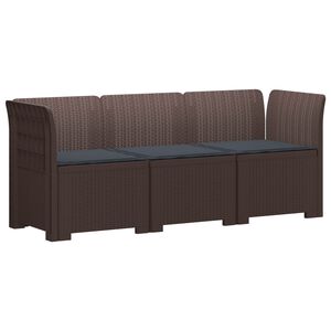 vidaXL 3-Seater Garden Sofa with Cushions Rattan Look PP Brown