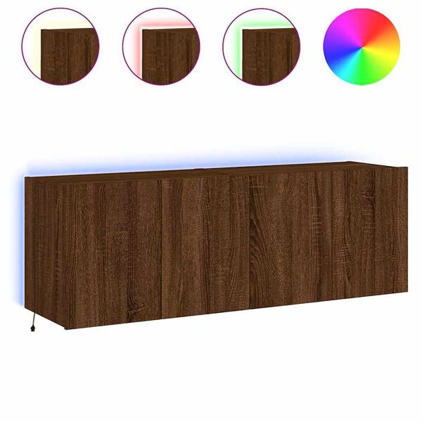 vidaXL TV Wall Cabinets with LED Lights 2 pcs Brown Oak 60x35x41 cm