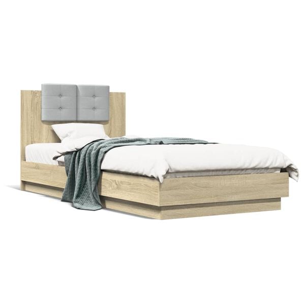 vidaXL Bed Frame with LED without Mattress Sonoma Oak 100x200 cm