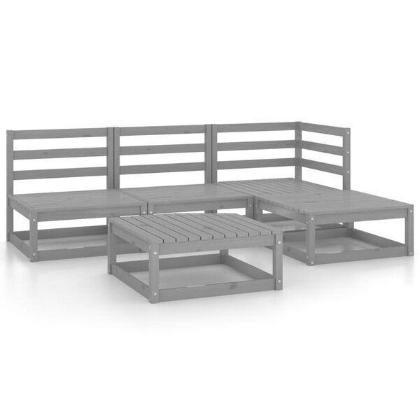 vidaXL 5 Piece Garden Lounge Set Grey Solid Wood Pine