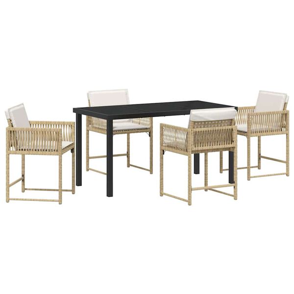 vidaXL Garden Dining Set 5 pcs Beige Poly Rattan