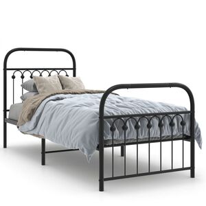 vidaXL Metal Bed Frame without Mattress with Footboard Black 75x190cm