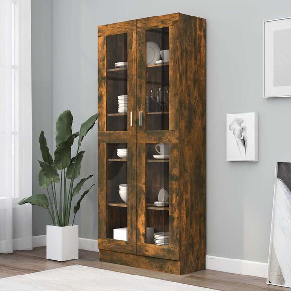 vidaXL Vitrine Cabinet Smoked Oak 82.5x30.5x185 cm Engineered Wood