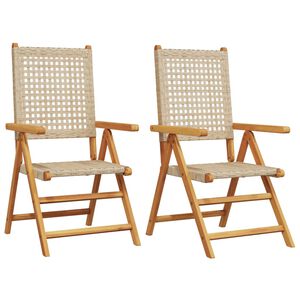 vidaXL Folding Chairs 2 pcs Beige Solid Wood Acacia and Poly Rattan