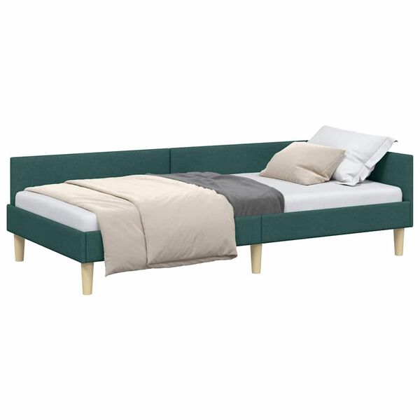 vidaXL Corner Bed Frame with Headboard Dark Green 90 x 190 cm Fabric
