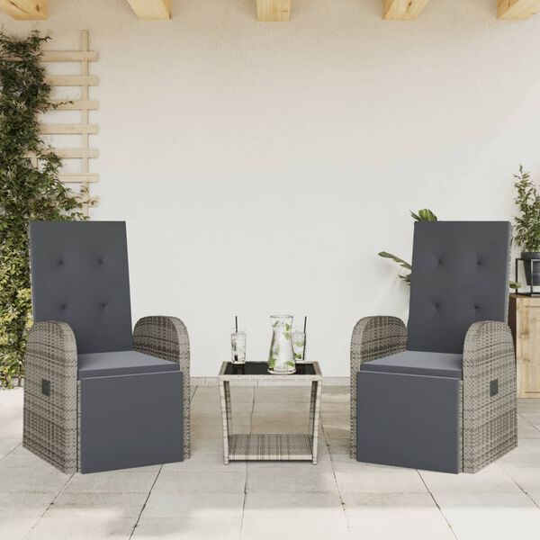 vidaXL 3 Piece Garden Dining Set with Cushions Grey Poly Rattan