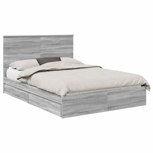 vidaXL Storage Bed Grey Sonoma 140 x 200 cm Engineered Wood