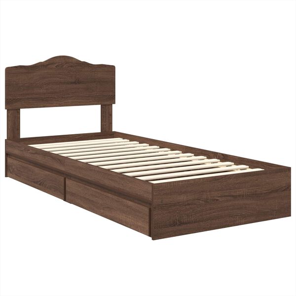 vidaXL Storage Bed with Drawer Brown Oak 90 x 190 cm Engineered Wood