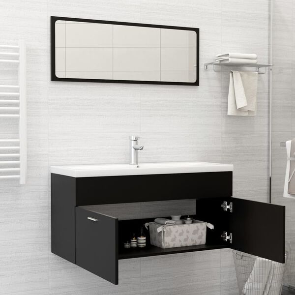 vidaXL Bathroom Furniture Set Black Engineered Wood