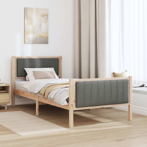 vidaXL Bed frame Brown and dark grey 90 x 200 cm Solid pine wood