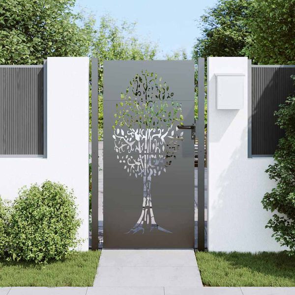 vidaXL Garden Gate with Lock Black 110 x 180 cm Powder-coated steel