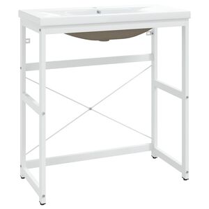 vidaXL Bathroom Washbasin Frame with Built-in Basin White Iron