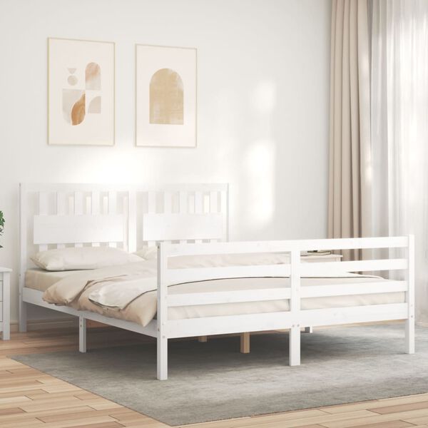 vidaXL Bed Frame without Mattress White King Size Solid Wood