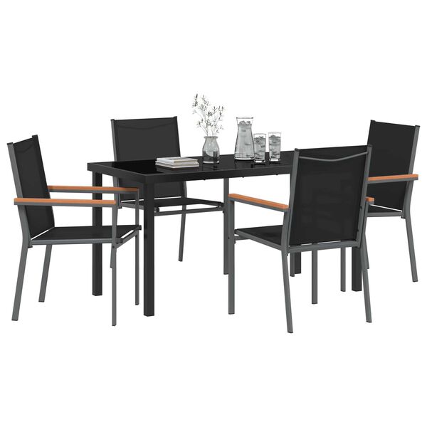 vidaXL Garden Dining Set 5 pcs Black Powder-coated Steel