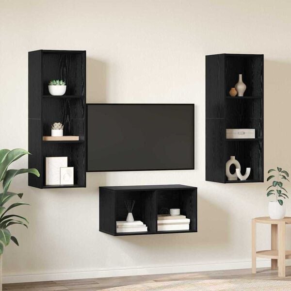 vidaXL TV Cabinet Set Black Oak 37 x 37 x 107 cm Engineered Wood