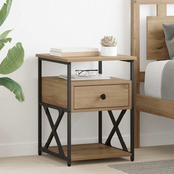 vidaXL Bedside Cabinet with Drawer 2 pcs Artisan Oak 40 x 42 x 55 cm