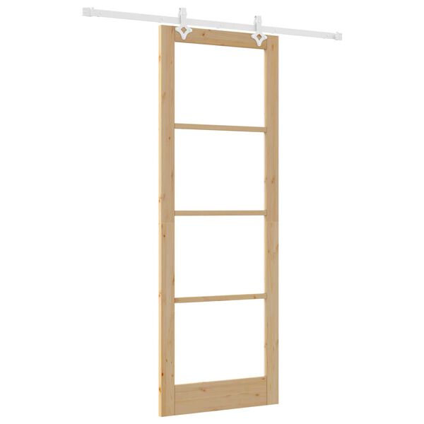 vidaXL Sliding Door Natural 83 x 232 cm Solid Pine Wood and Glass