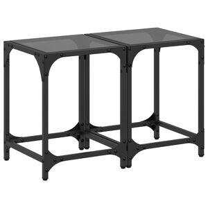 vidaXL Coffee Tables with Black Glass Top 2 pcs 30x30x40 cm Steel