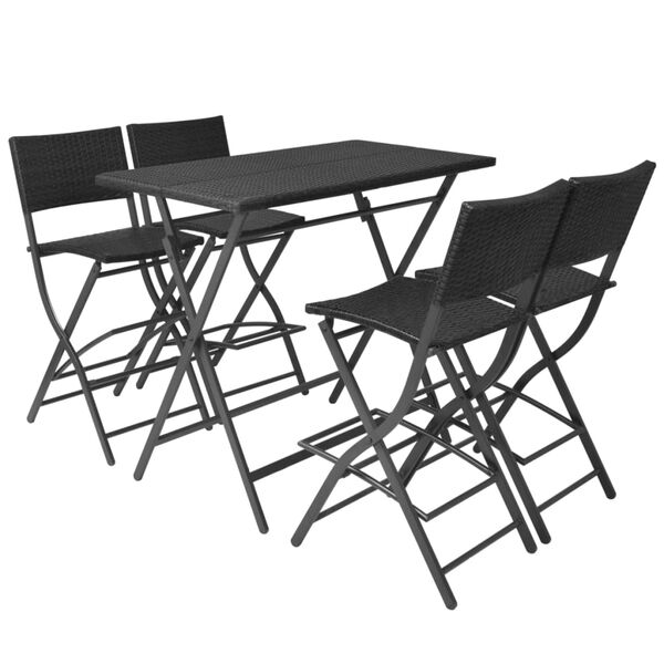 vidaXL 5 Piece Folding Outdoor Dining Set Steel Poly Rattan Black