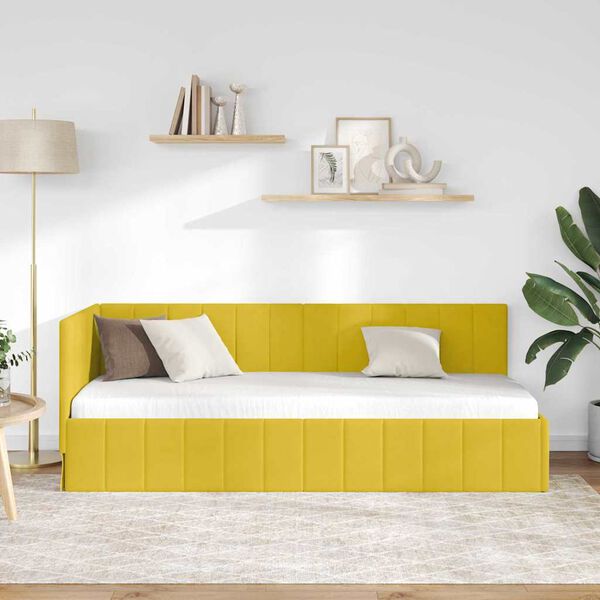vidaXL Corner Bed Frame with Headboard Yellow 80 cm x 200 cm Velvet