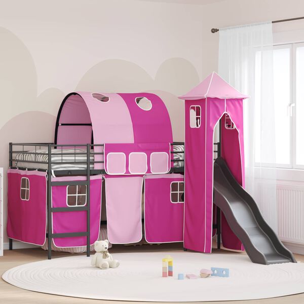 vidaXL Kids'Loft Bed Frame Black and Pink 90 x 200 cm Metal