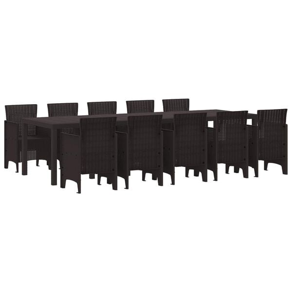 vidaXL Garden Dining Set with Cushion 11 pcs Brown Rattan