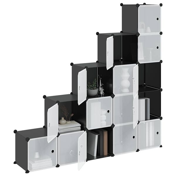 vidaXL Storage Cube Organiser with 15 Cubes and Doors Black PP