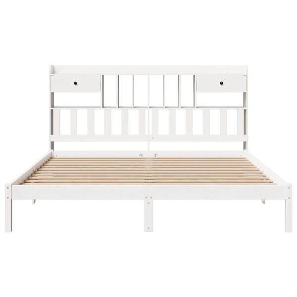 vidaXL Bookcase Bed without Mattress White 180x200 cm Super King Solid Wood Pine