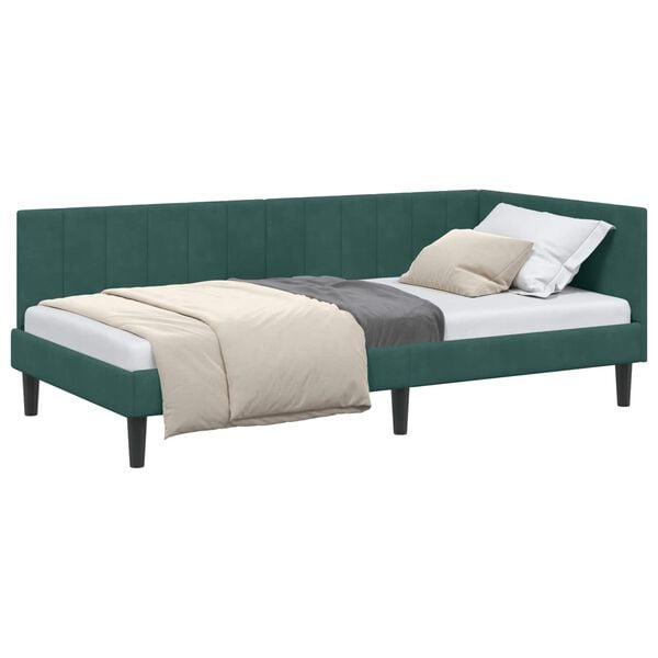vidaXL Corner Bed Frame Dark Green 90 cm x 190 cm Velvet