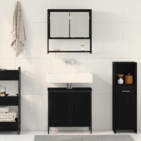 vidaXL Bathroom Furniture Set with Shelf 2 pcs Black Engineered wood
