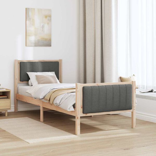 vidaXL Bed frame Brown and dark grey 75 x 190 cm Solid pine wood